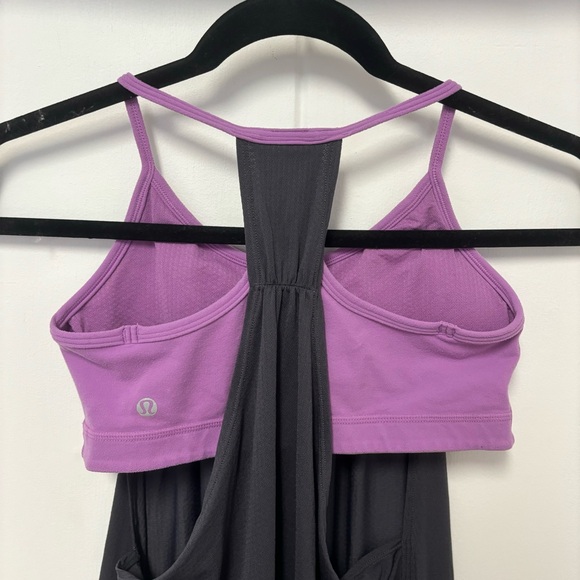 Lululemon No Limits Grey Tank Built-in Purple Bra Size 6 - Picture 5 of 7